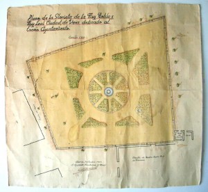 Plano del Proyecto de Jardín de la Glorieta, con la ubicación de la fuente en su centro